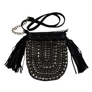Boho Western Edgy Y2K Studded Side Sling Bag Fringe Tassel Crossbody Purse Chain